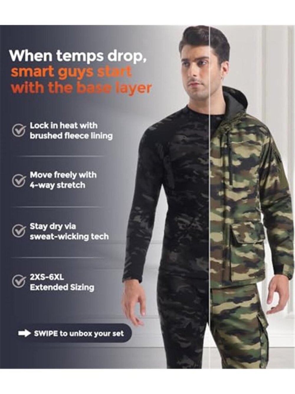 Men's Thermal Underwear Long Johns Set Cold Weather Hunting Base Layer - Picture 4 of 6